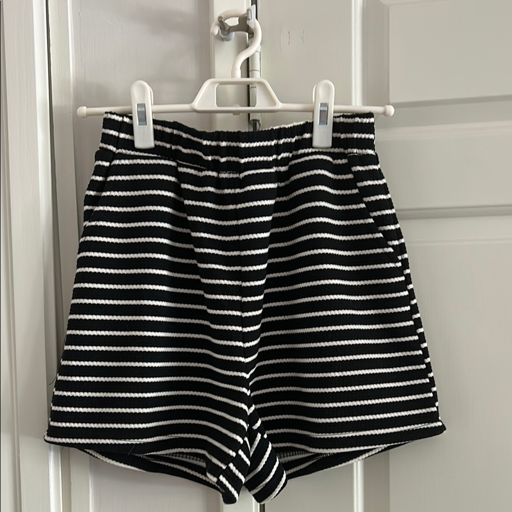 Entro Black and White High Waist Striped Shorts